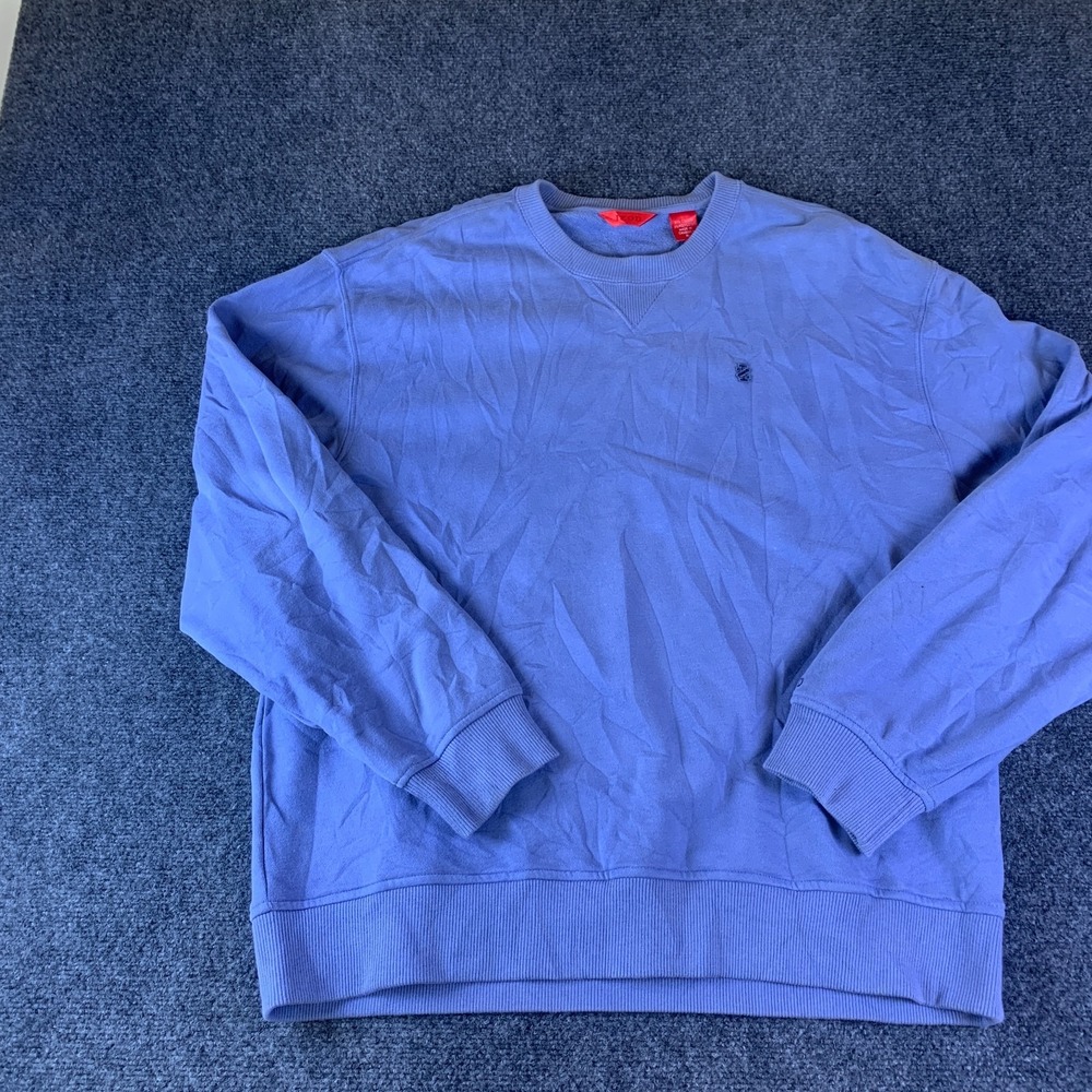 IZOD Sweatshirt Mens Extra Large Blue Cotton Fleece Lined V Insert Ribbed Trim